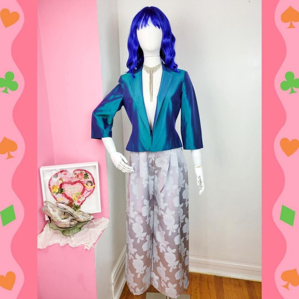 Vintage 80s Norma Kamali Silver Floral Brocade Wide Leg Pants - Picture 7 of 7
